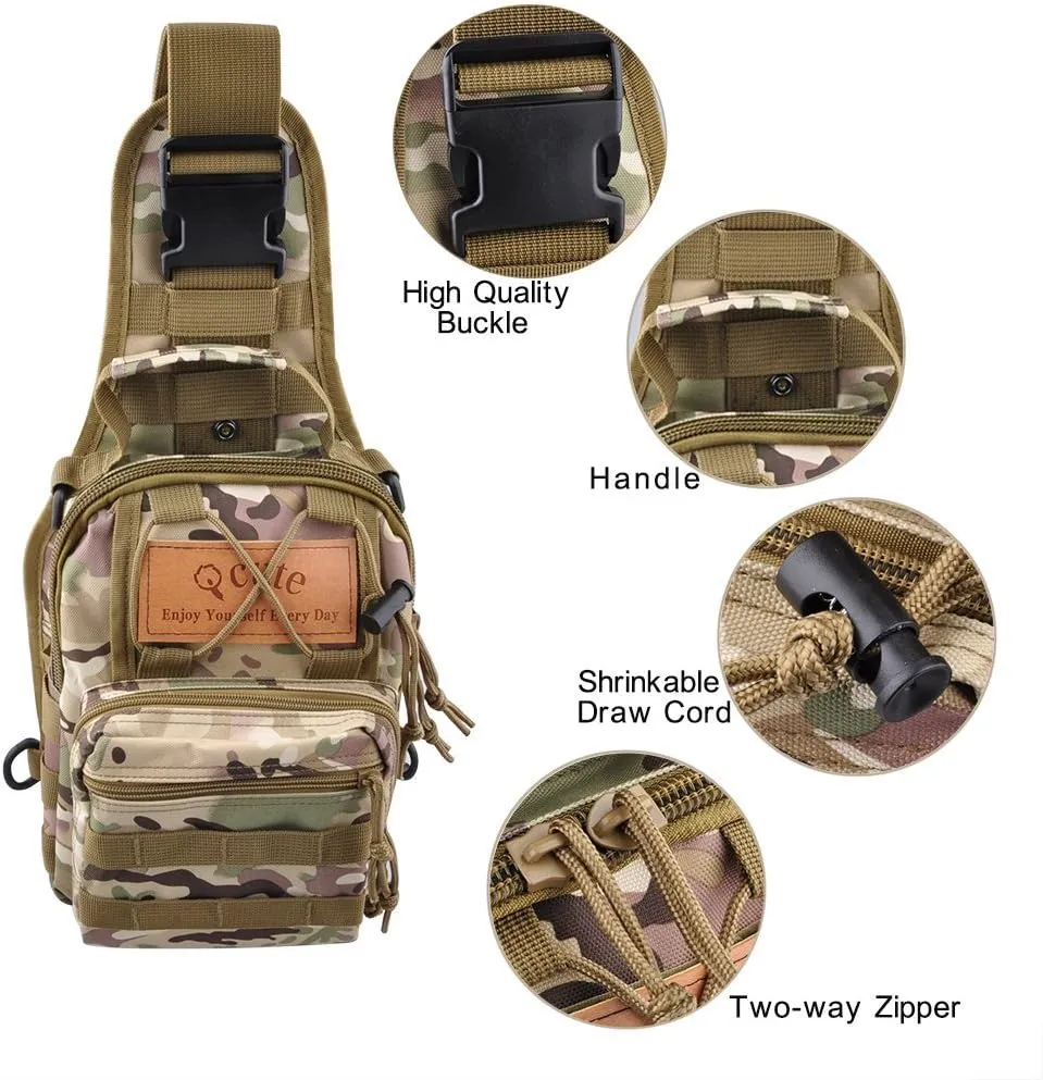 Qcute Tactical Backpack, Waterproof Military Cross-body Molle Sling Shoulder Backpack Chest Bag for Outdoor Every Day Carry