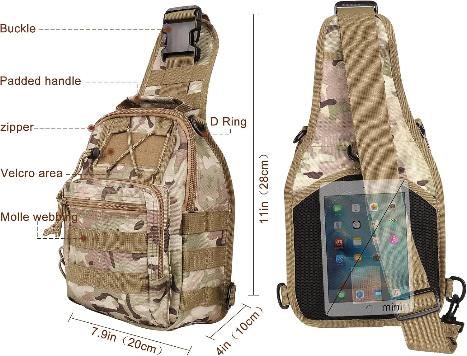 Qcute Tactical Backpack, Waterproof Military Cross-body Molle Sling Shoulder Backpack Chest Bag for Outdoor Every Day Carry