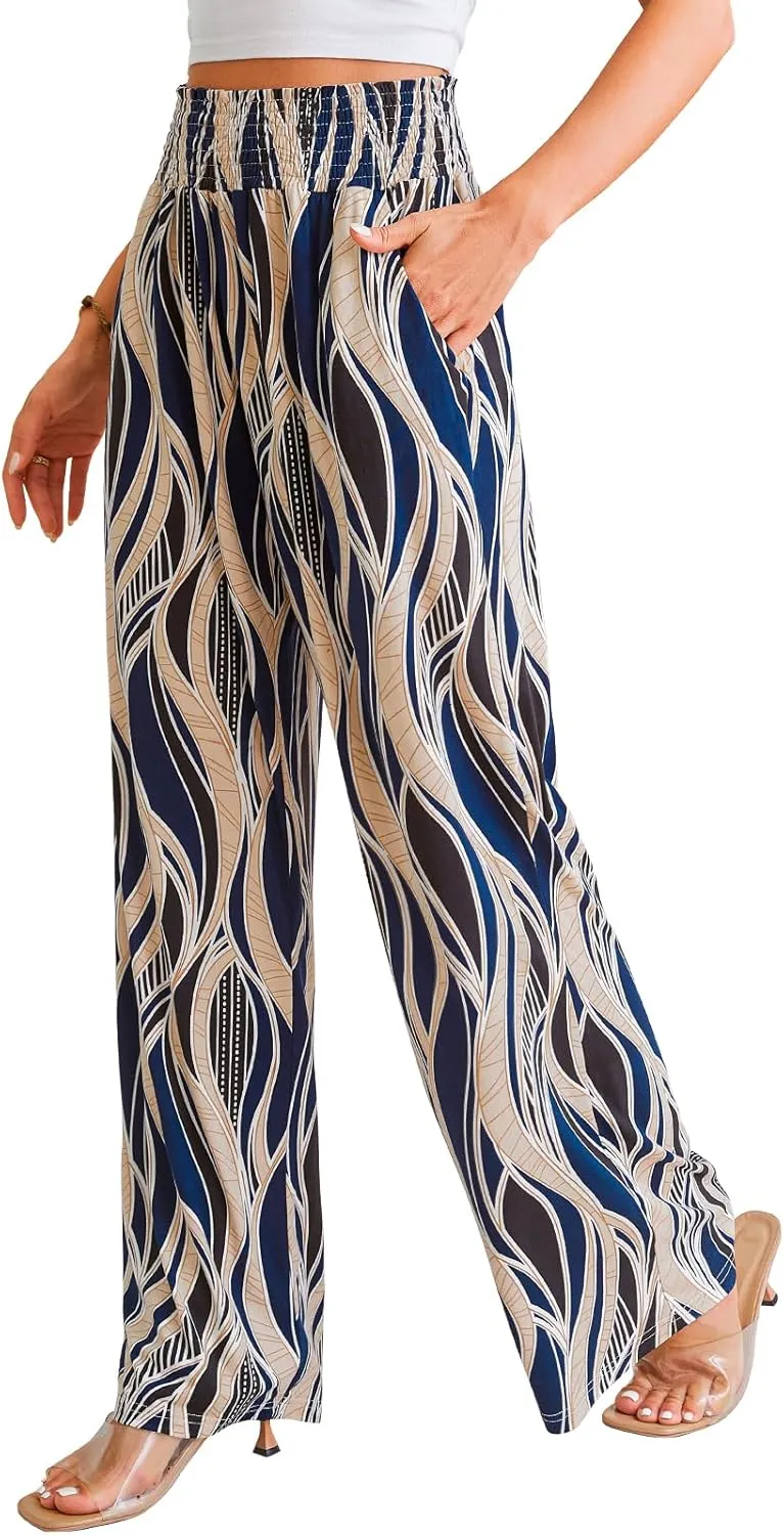 QIANXIZHAN Women's Boho Pants, Wide Leg High Waist Harem Pants Hippie Yoga Clothes with Pockets