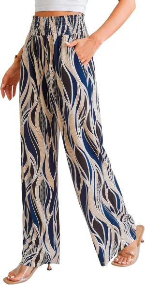 QIANXIZHAN Women's Boho Pants, Wide Leg High Waist Harem Pants Hippie Yoga Clothes with Pockets