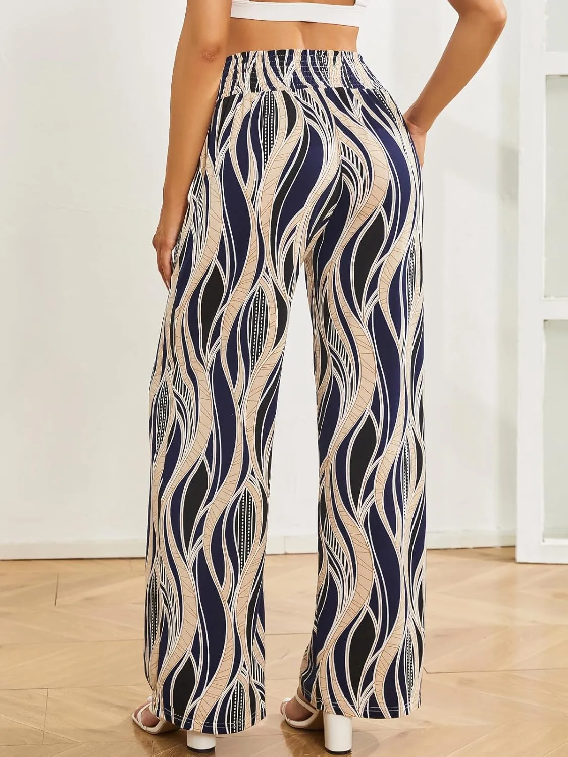 QIANXIZHAN Women's Boho Pants, Wide Leg High Waist Harem Pants Hippie Yoga Clothes with Pockets