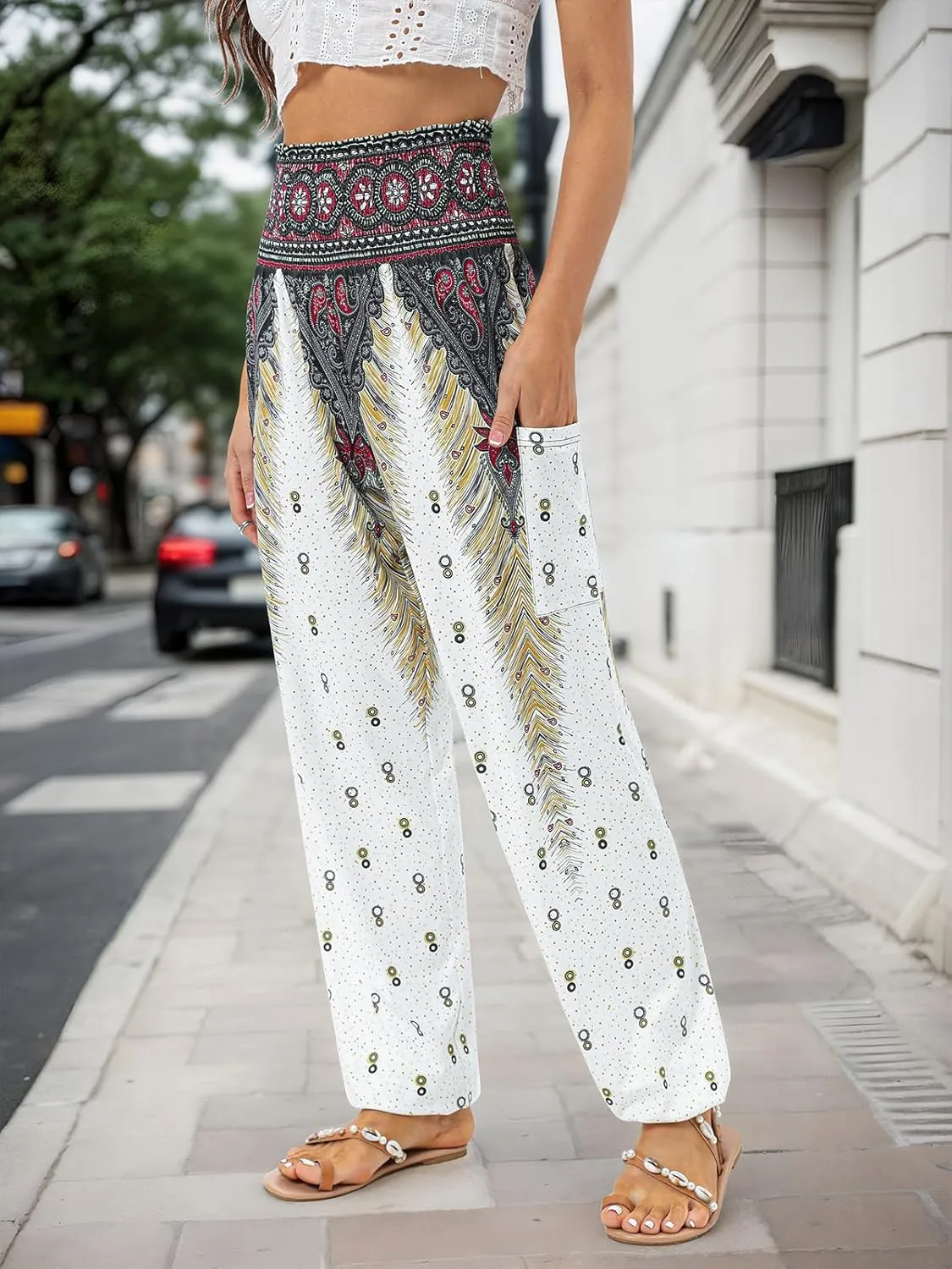 QIANXIZHAN Women's Harem Pants, High Waist Yoga Boho Trousers with Pockets