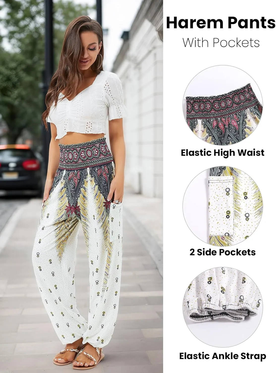 QIANXIZHAN Women's Harem Pants, High Waist Yoga Boho Trousers with Pockets
