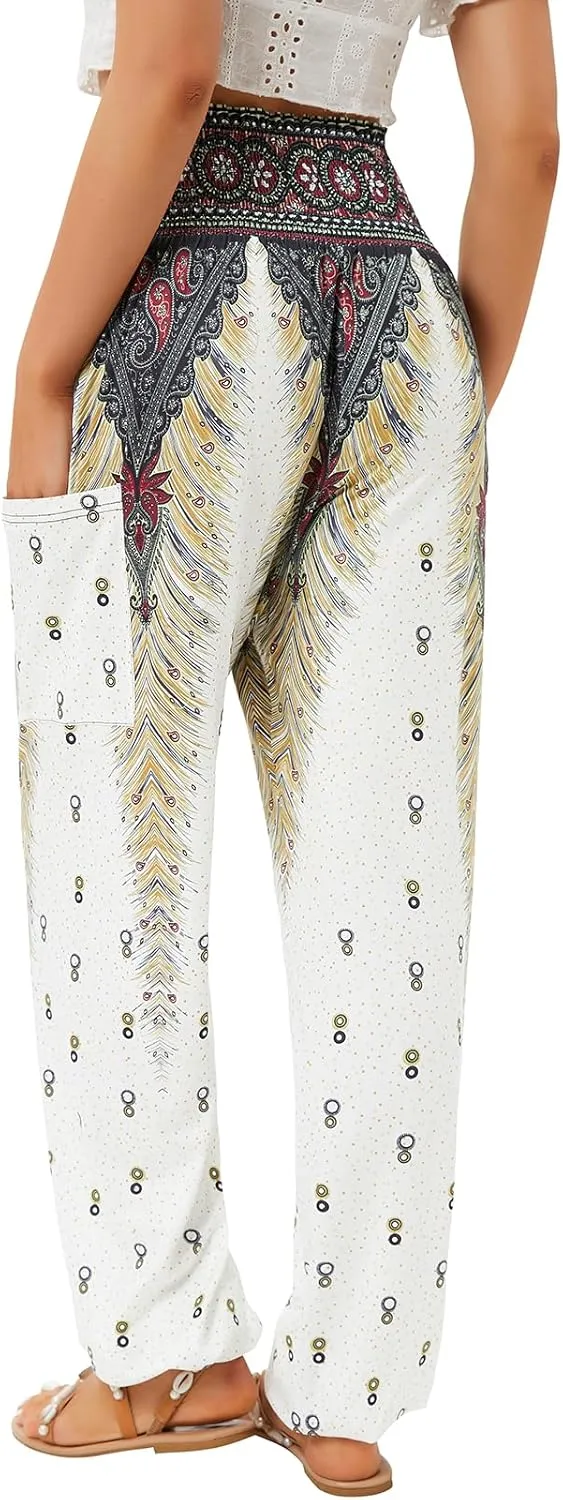 QIANXIZHAN Women's Harem Pants, High Waist Yoga Boho Trousers with Pockets