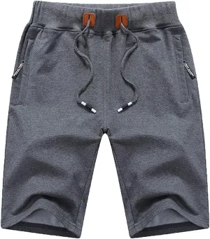 QPNGRP Mens Shorts Casual Drawstring Zipper Pockets Elastic Waist
