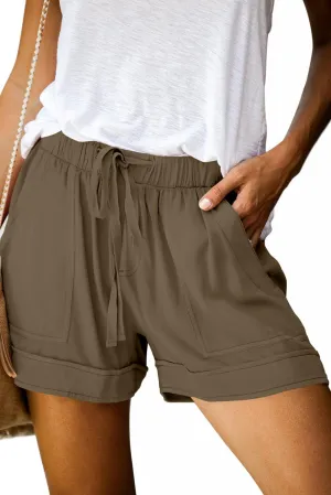 QUEEN PLUS Womens Casual Shorts Comfy Elastic Waist Drawstring Pocket Shorts Pants