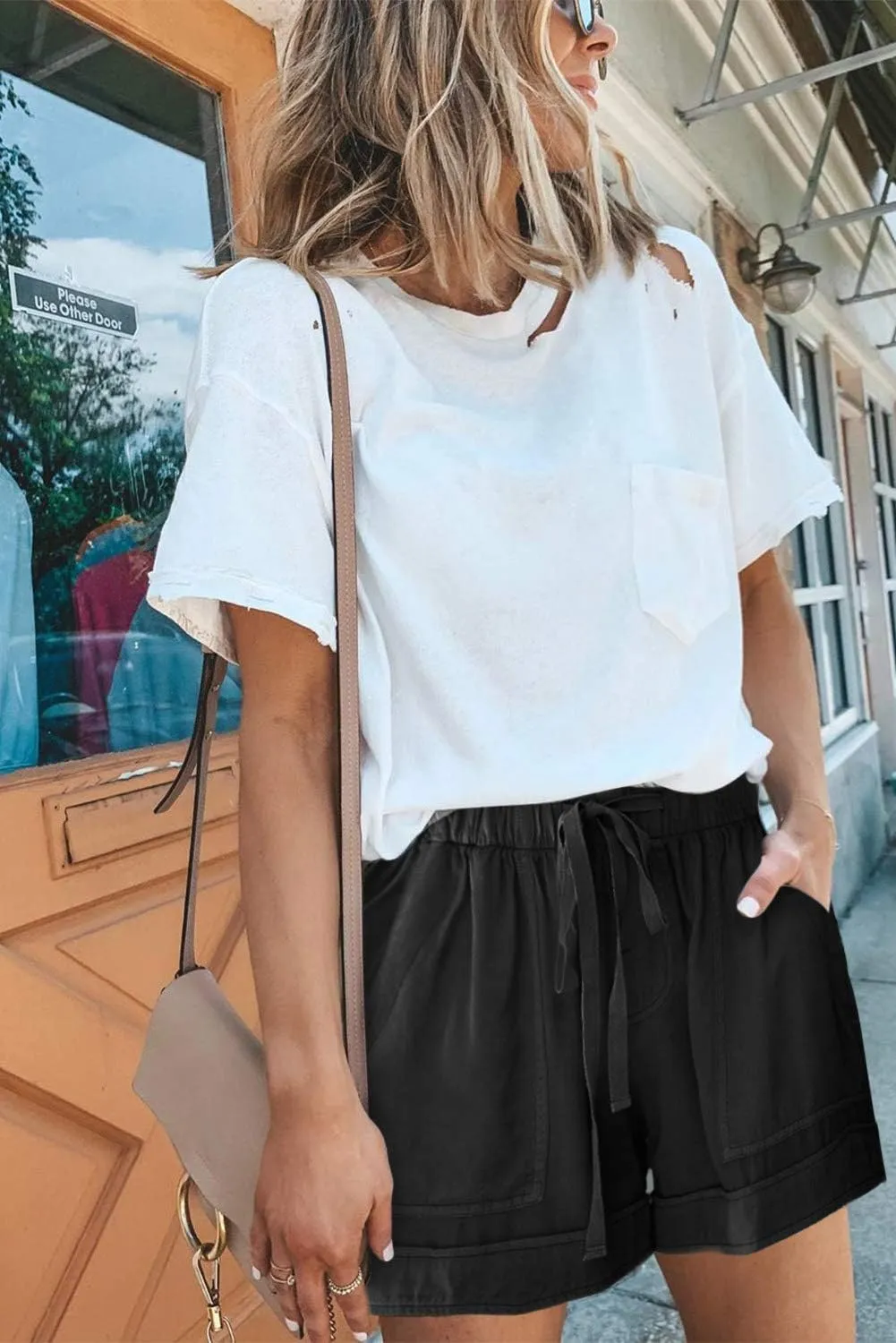 QUEEN PLUS Womens Casual Shorts Comfy Elastic Waist Drawstring Pocket Shorts Pants