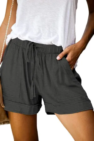 QUEEN PLUS Womens Casual Shorts Comfy Elastic Waist Drawstring Pocket Shorts Pants