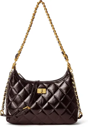 Quilted Shoulder Bag for Women Designer Crescent Hobo Purse with Chunky Chain Shoulder Strap