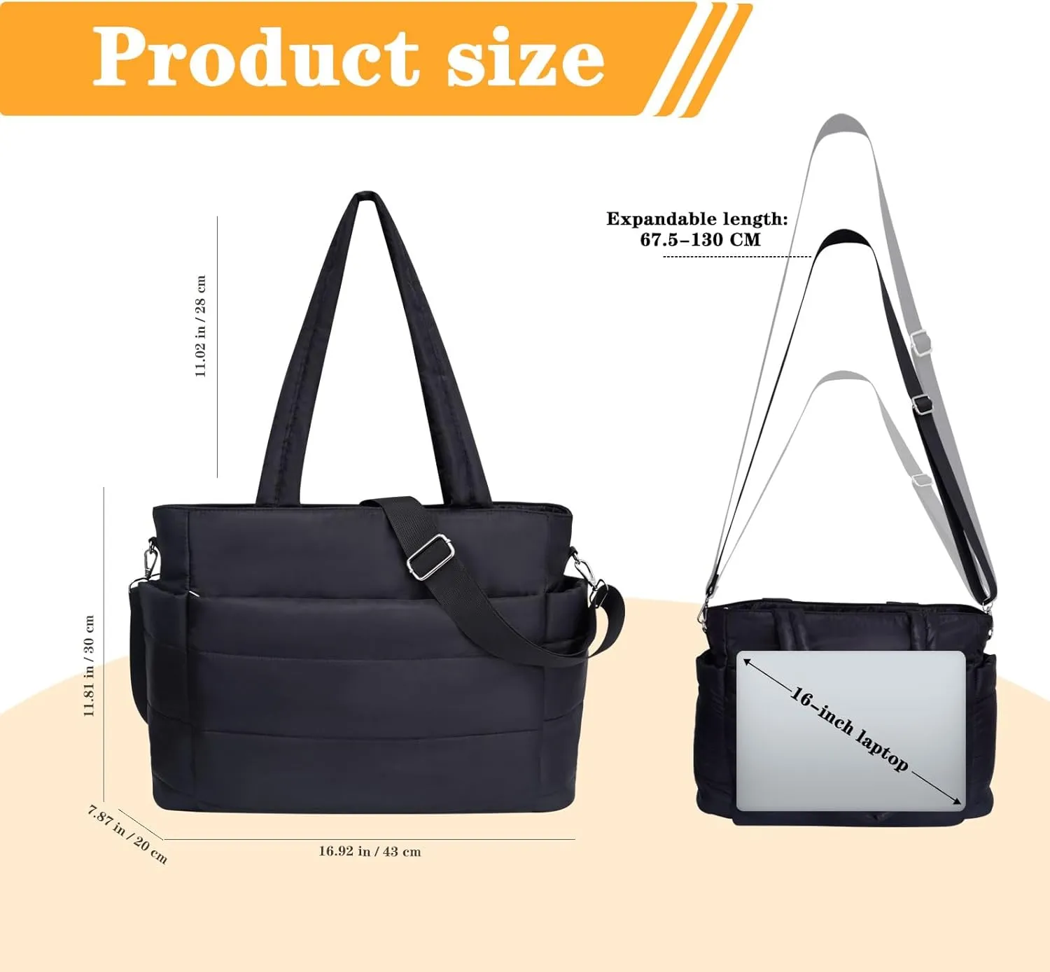 Quilted Tote Bag, Large Carryall Shoulder Hobo Bag, Lightweight Puffer Design