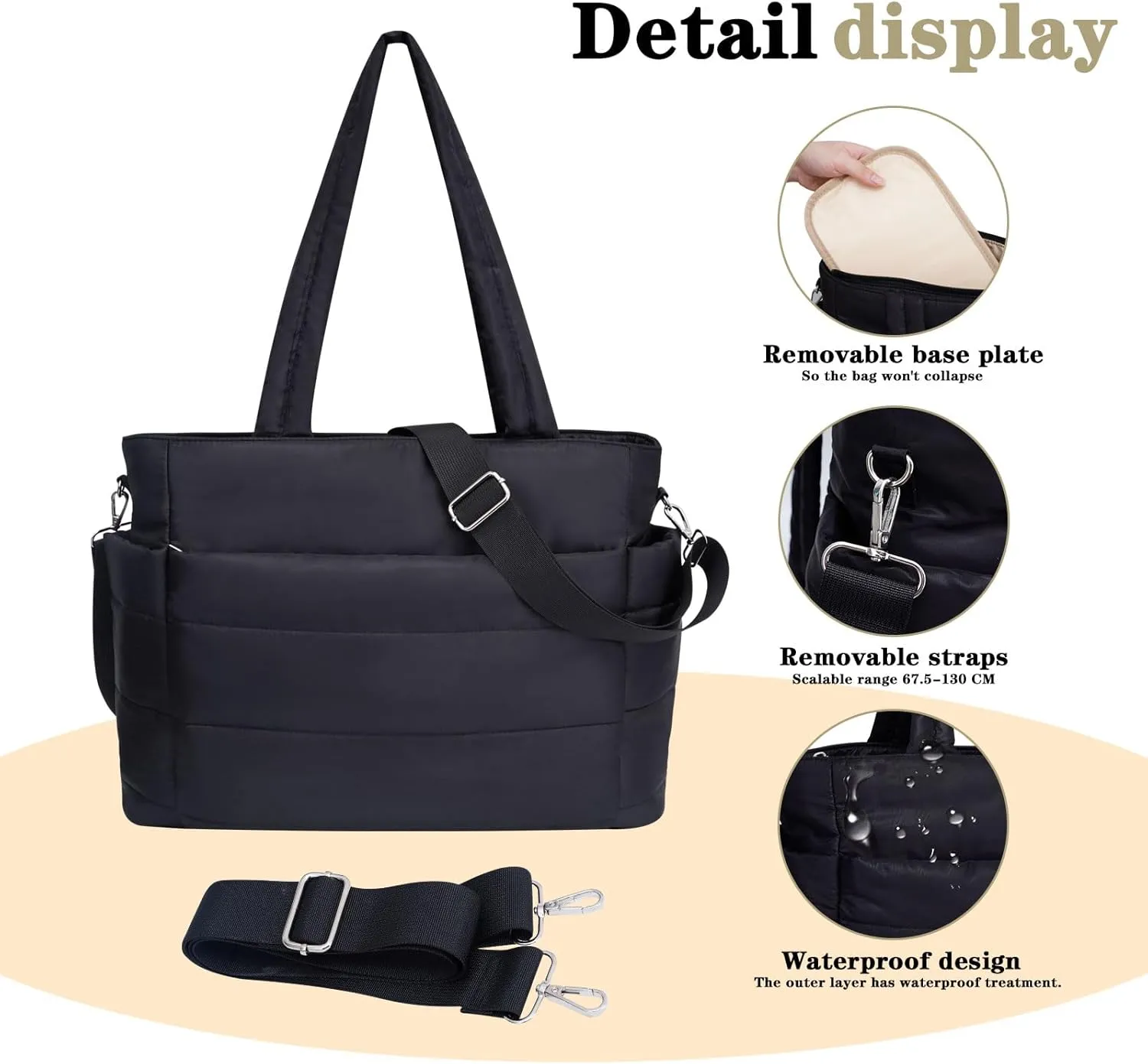 Quilted Tote Bag, Large Carryall Shoulder Hobo Bag, Lightweight Puffer Design