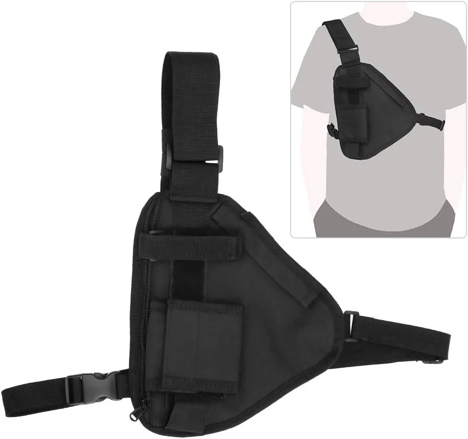 Radio Holster Chest Harness, Walkie Talkie Vest with Multi Layers Pouch, 10.2x6.69in Single Radio Pouch Bag with Adjustable Shoulder Strap - Black