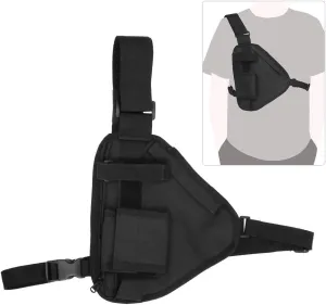 Radio Holster Chest Harness, Walkie Talkie Vest with Multi Layers Pouch, 10.2x6.69in Single Radio Pouch Bag with Adjustable Shoulder Strap - Black