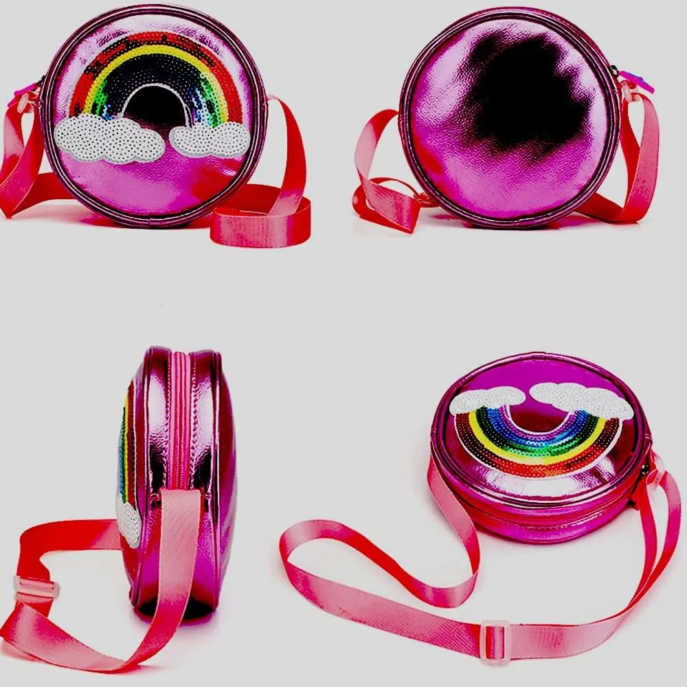 Rainbow Purse for Little Girls - Cute Rainbow Purse Toddler, Princess Crossbody Bag with Rainbow Keychain for Kid Girls