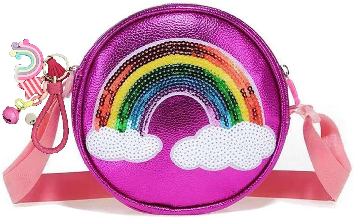 Rainbow Purse for Little Girls - Cute Rainbow Purse Toddler, Princess Crossbody Bag with Rainbow Keychain for Kid Girls