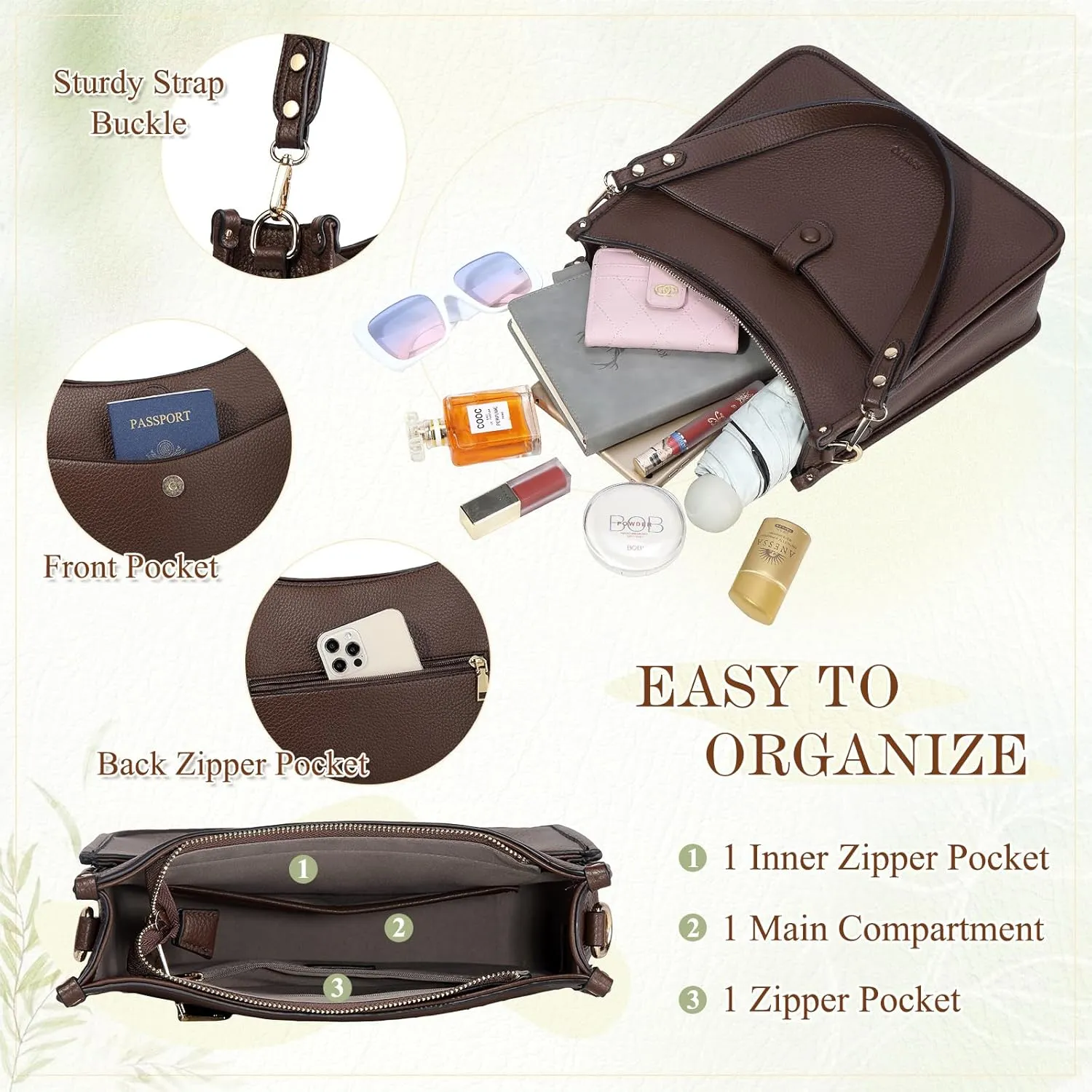 RAVUO Hobo Shoulder Bags for Women,Trendy Vegan Leather Crossbody Purses and Handbag with 2pcs Detachable Strap