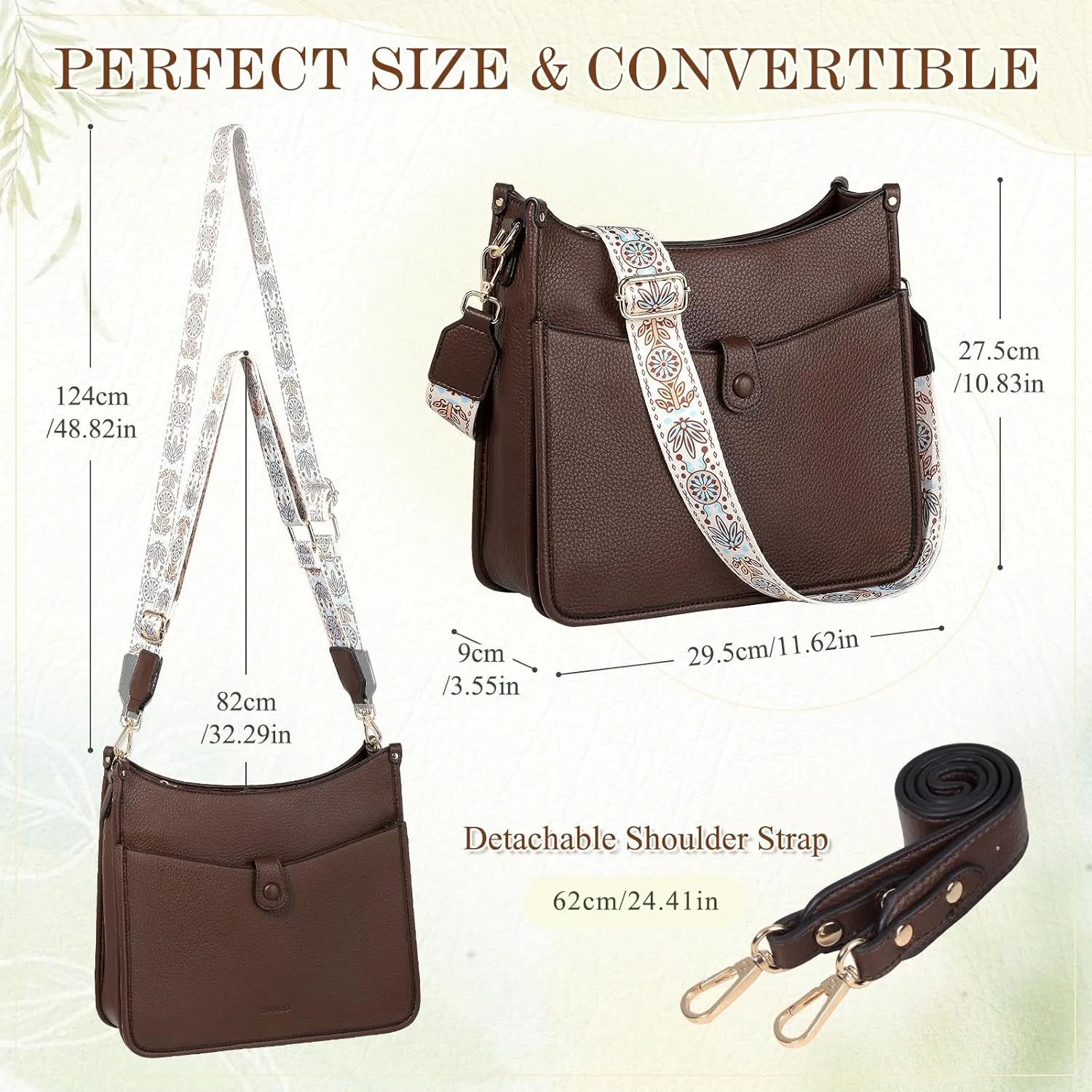 RAVUO Hobo Shoulder Bags for Women,Trendy Vegan Leather Crossbody Purses and Handbag with 2pcs Detachable Strap
