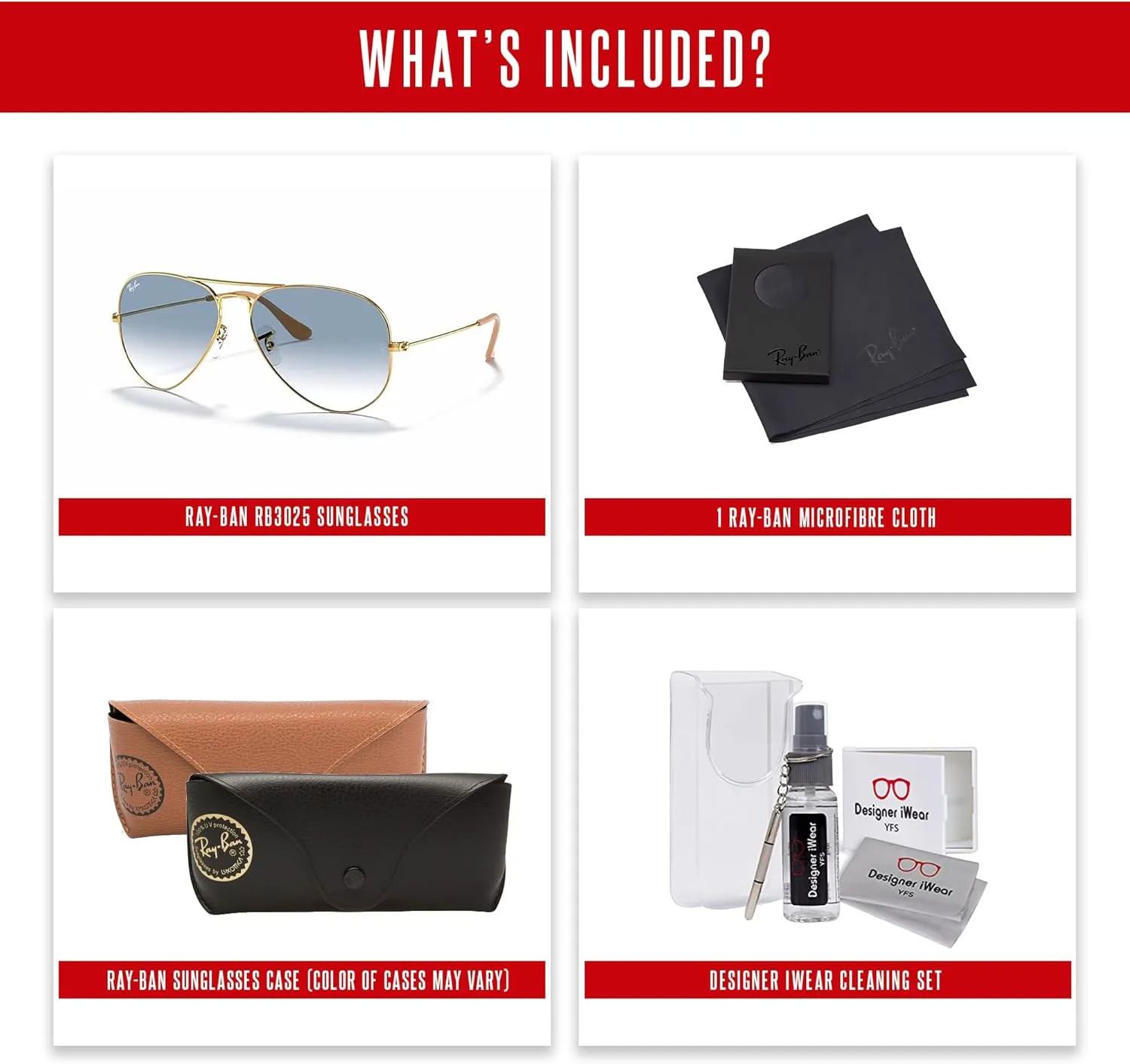 Ray-Ban RB3025 Metal Aviator Sunglasses For Men For Women   BUNDLE with Designer iWear Eyewear Care Kit