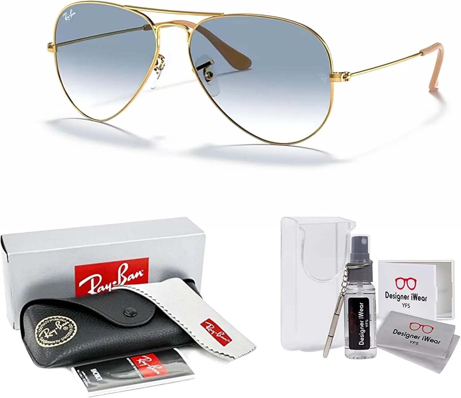 Ray-Ban RB3025 Metal Aviator Sunglasses For Men For Women   BUNDLE with Designer iWear Eyewear Care Kit