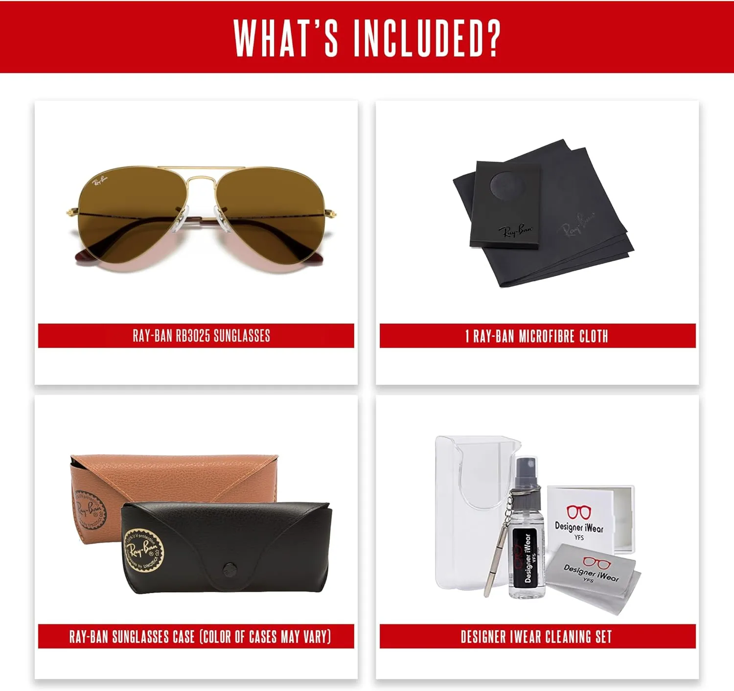 Ray-Ban RB3025 Metal Aviator Sunglasses For Men For Women   BUNDLE with Designer iWear Eyewear Care Kit