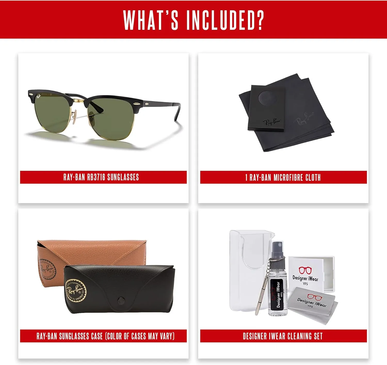 Ray-Ban RB3716 CLUBMASTER METAL Square Sunglasses For Men For Women   BUNDLE with Designer iWear Eyewear Care Kit