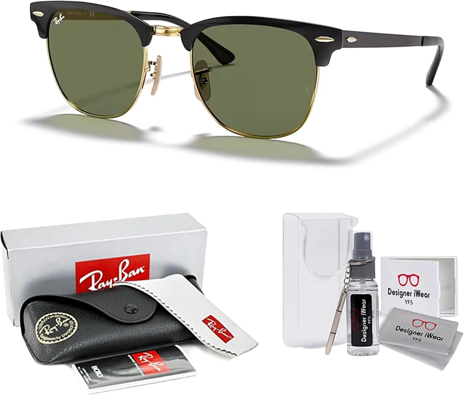 Ray-Ban RB3716 CLUBMASTER METAL Square Sunglasses For Men For Women   BUNDLE with Designer iWear Eyewear Care Kit