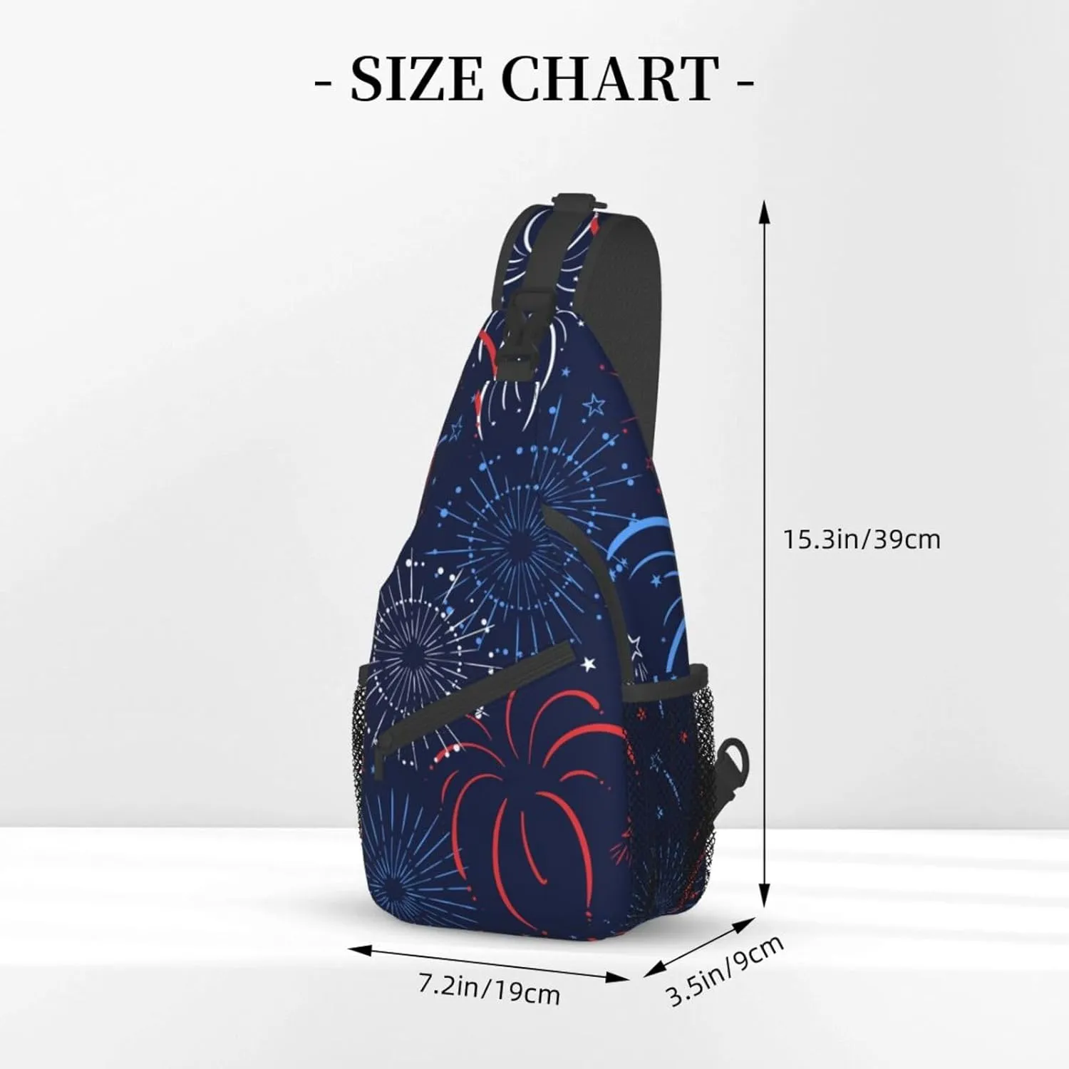 Red Blue White Firework Small Sling Bag for Women Men's Crossbody Sling Backpack Casual Hiking Daypack Chest Shoulder Bag with Adjustable Strap