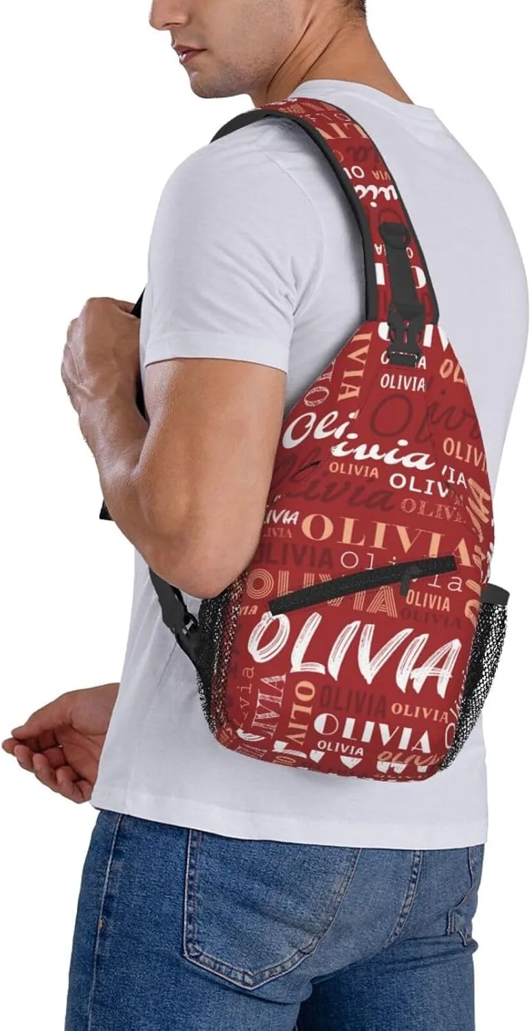 Red Custom Sling Bag for Women Men Personalized Crossbody Sling Backpack with Name Photo Text Image Customized Chest Bag for Outdoor Travel Sport Hiking Daypack