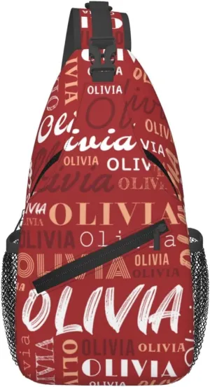 Red Custom Sling Bag for Women Men Personalized Crossbody Sling Backpack with Name Photo Text Image Customized Chest Bag for Outdoor Travel Sport Hiking Daypack