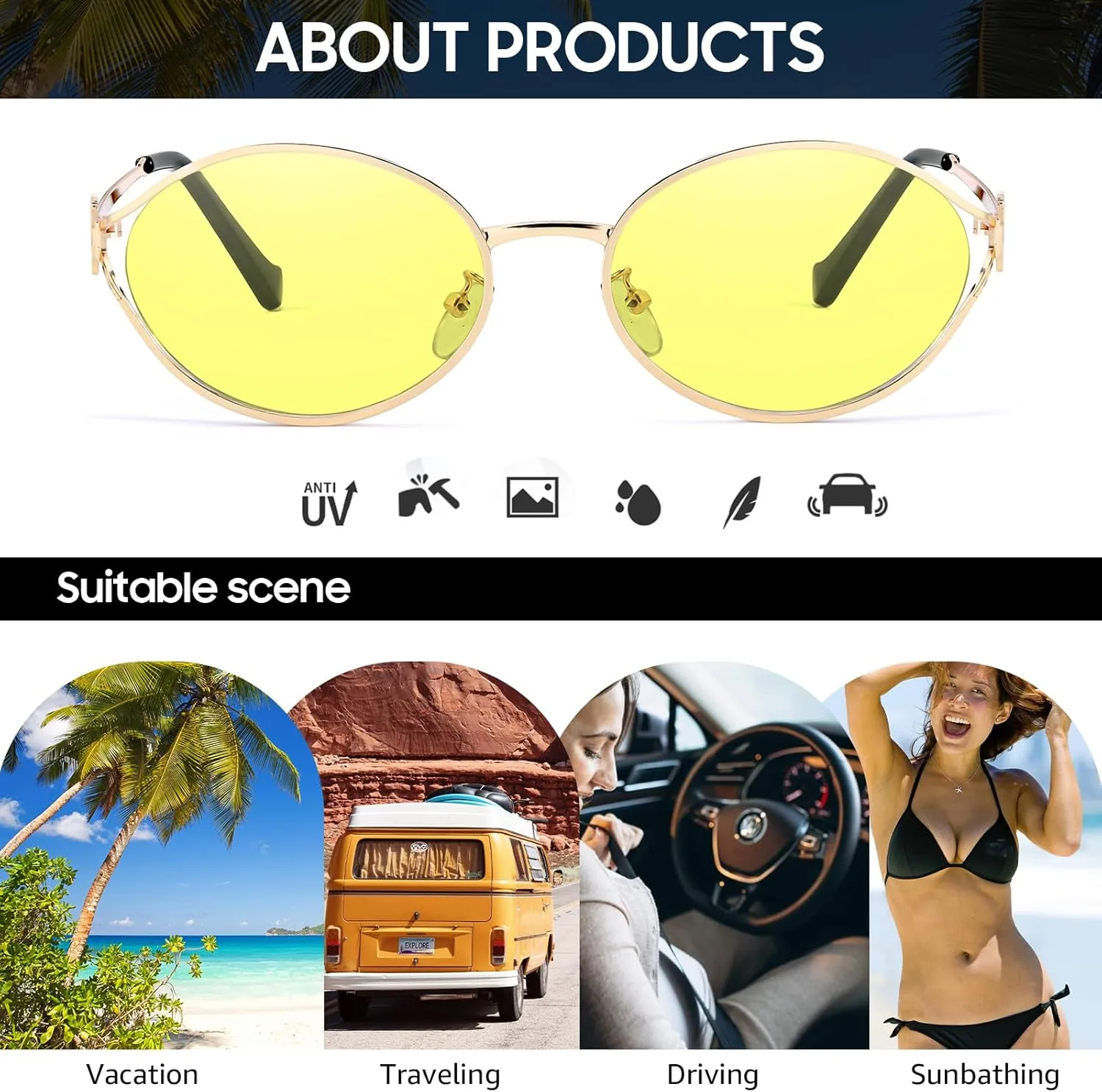 Retro Oval Sunglasses for Women Classic Round Designer Sun Glasses UV400 Protection Gold Metal Frame Shades