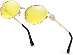 Retro Oval Sunglasses for Women Classic Round Designer Sun Glasses UV400 Protection Gold Metal Frame Shades
