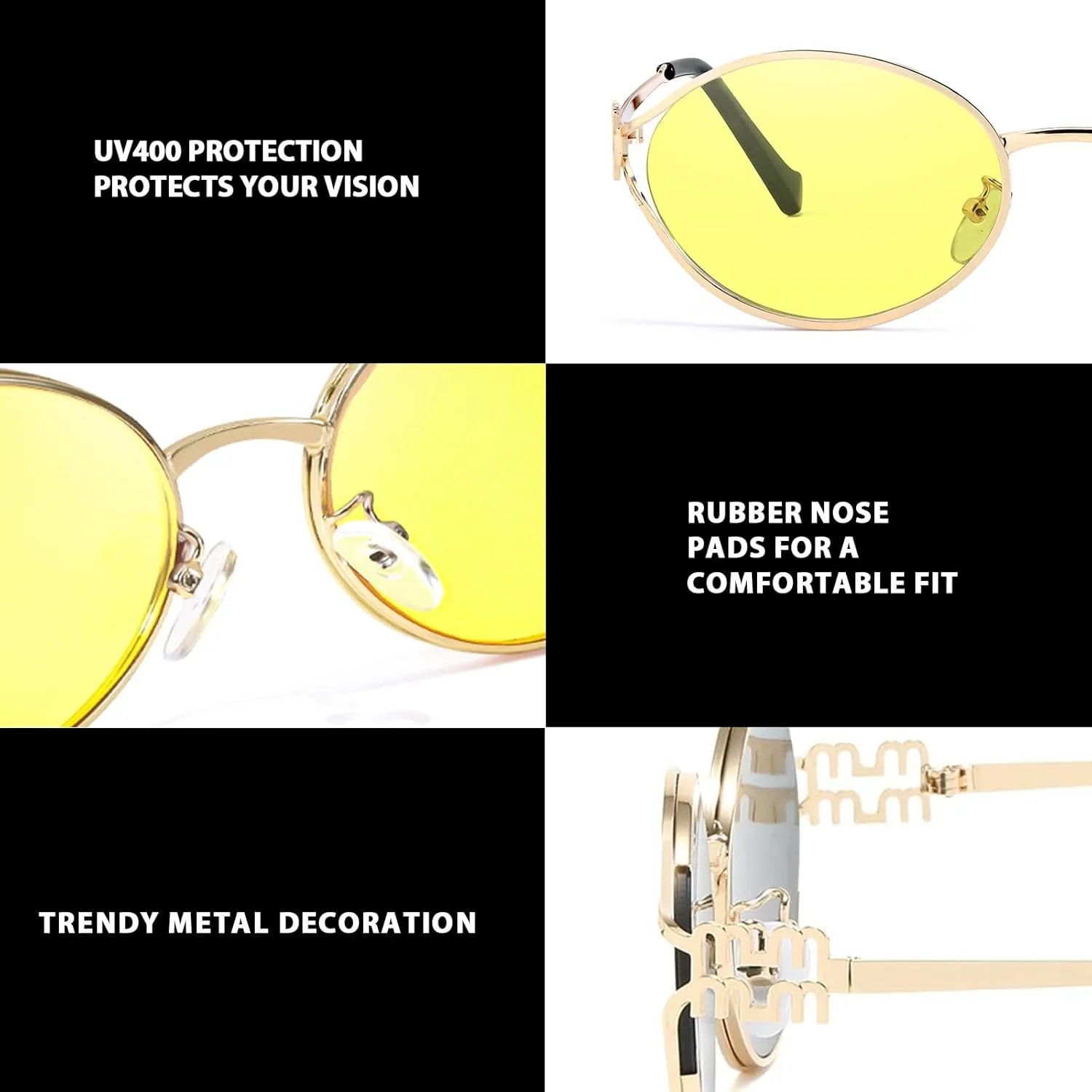Retro Oval Sunglasses for Women Classic Round Designer Sun Glasses UV400 Protection Gold Metal Frame Shades
