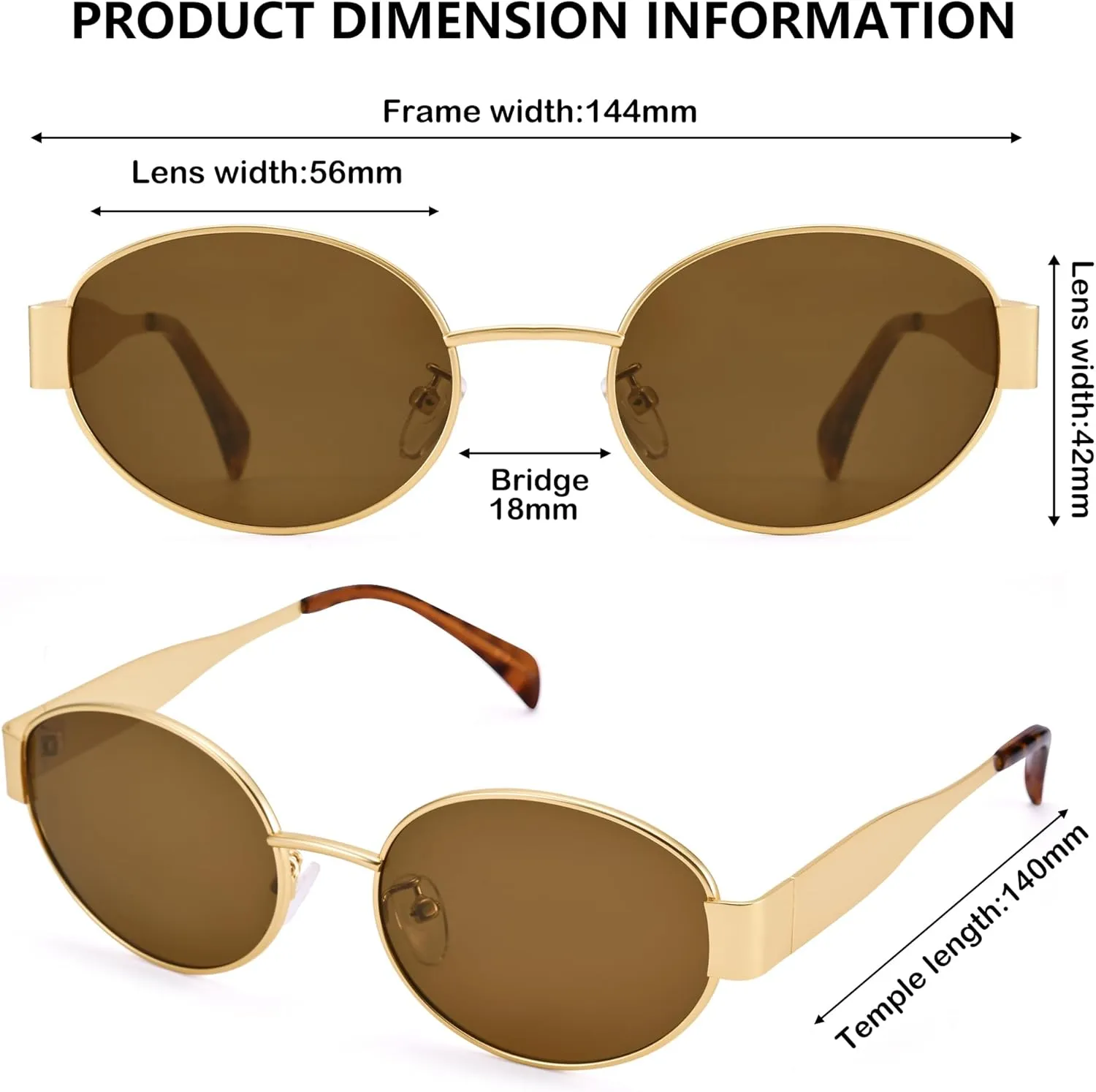 Retro Oval Sunglasses for Women Men - Trendy Gold Sun Glasses - Fashion Metal Frame Shades