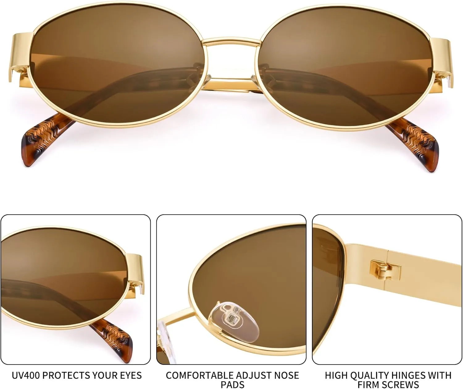 Retro Oval Sunglasses for Women Men - Trendy Gold Sun Glasses - Fashion Metal Frame Shades