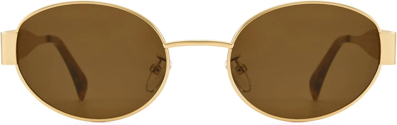 Retro Oval Sunglasses for Women Men - Trendy Gold Sun Glasses - Fashion Metal Frame Shades
