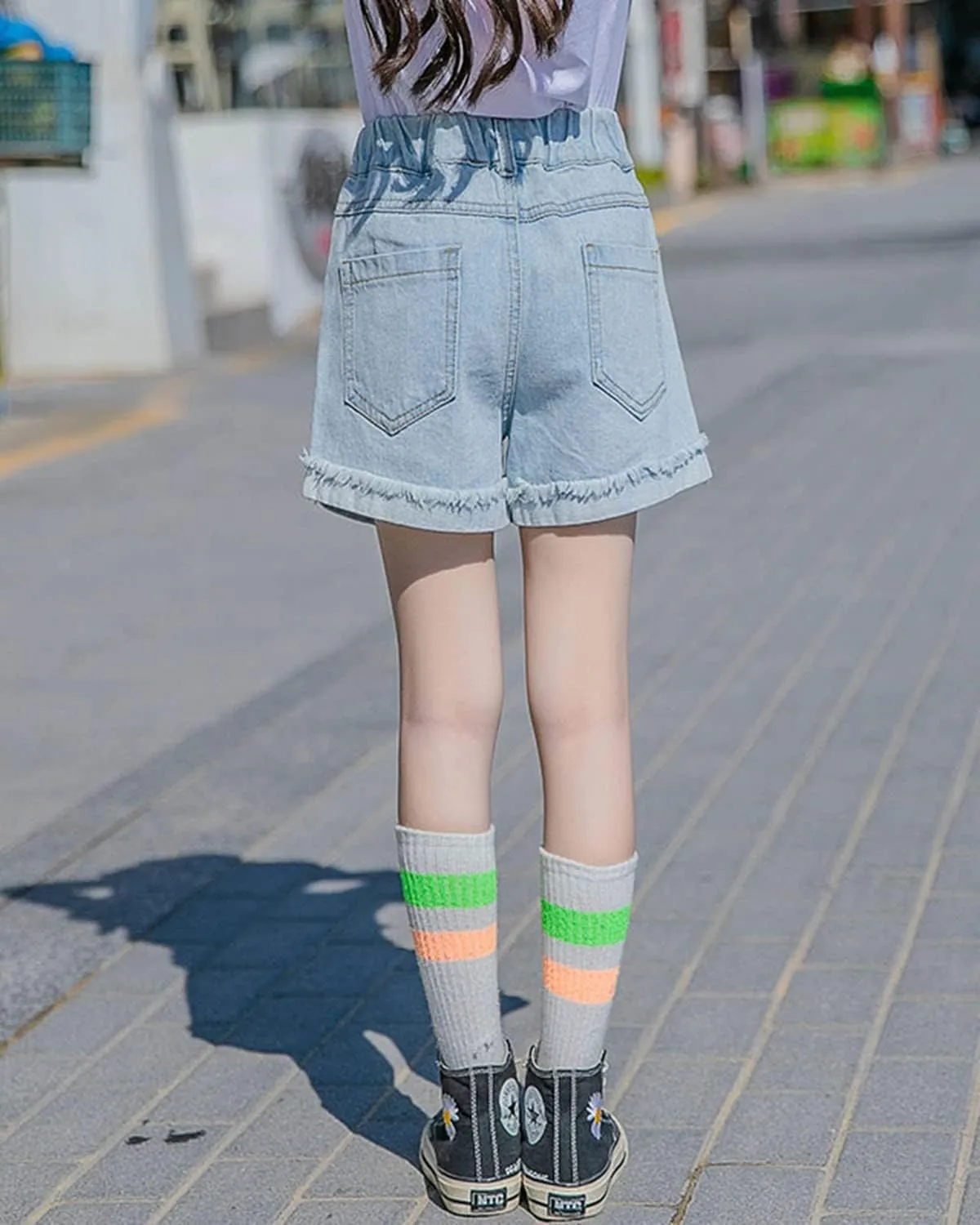 Rolanko Girls Denim Shorty Shorts Elastic Waist Kids Summer Jean Shorts 4-14 Years