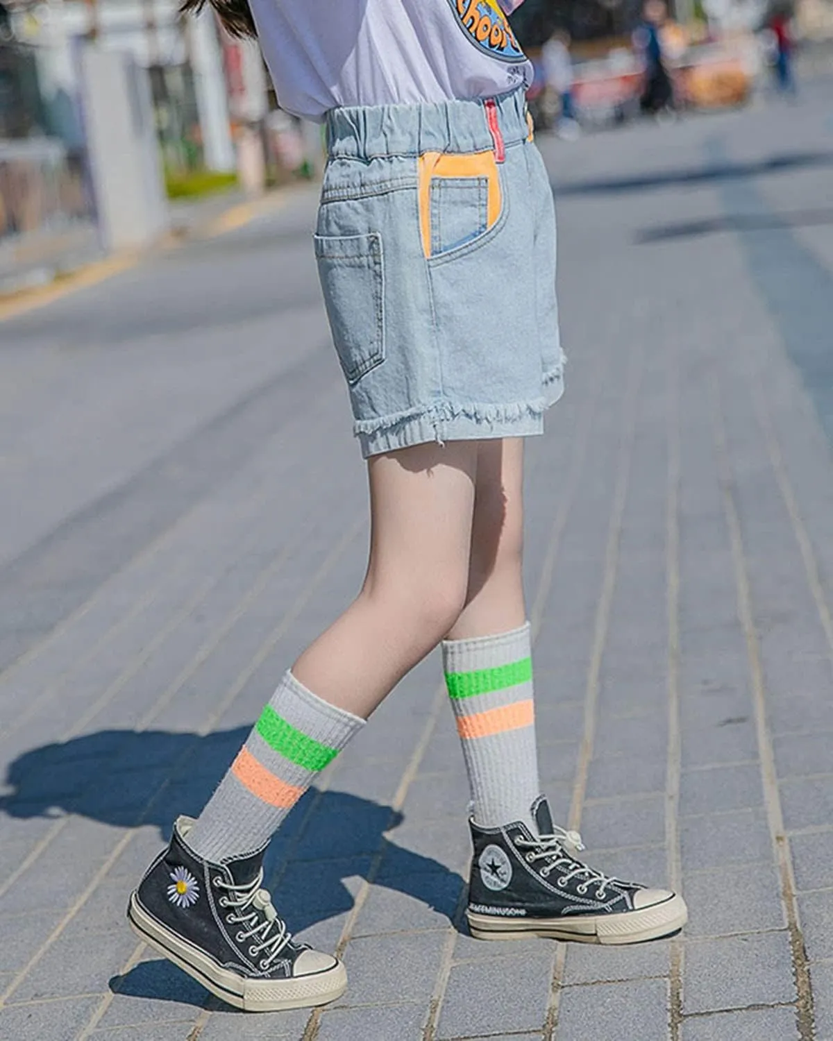 Rolanko Girls Denim Shorty Shorts Elastic Waist Kids Summer Jean Shorts 4-14 Years