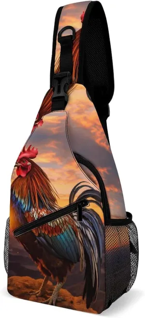 Rooster Crossbody Sling Bag for Men Women Lightweight Chest Bag Sling Backpack for Hiking Travel