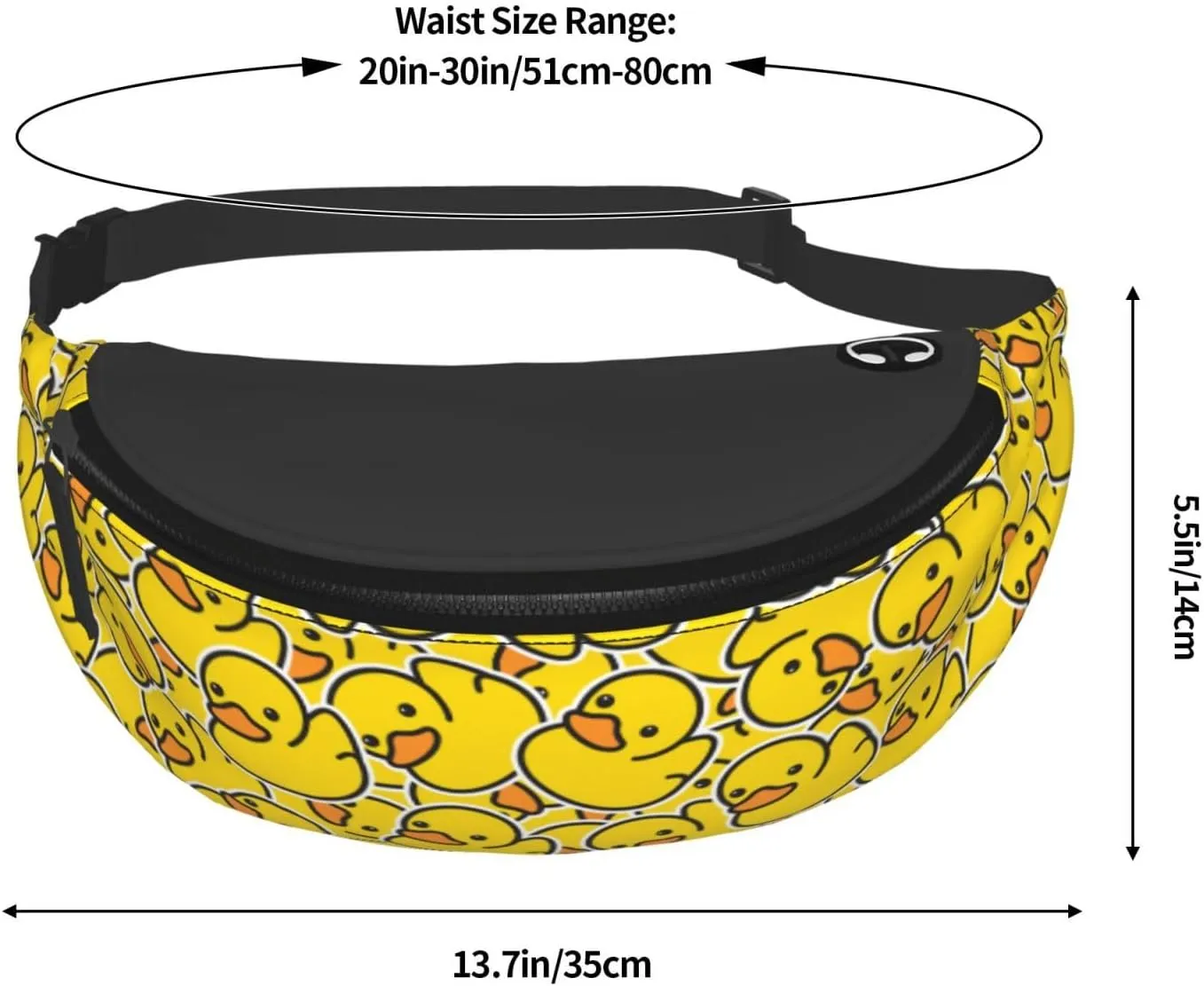 Rubber Duck Pattern Fanny Pack, Waist Pack with Zipper, Crossbody Belt Bag for Travel, Running, Hiking