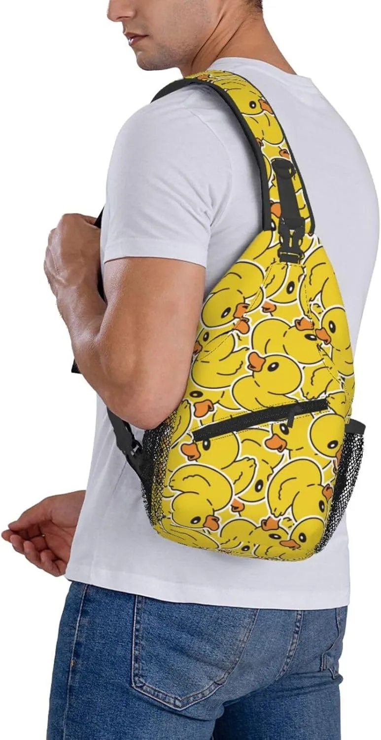 Rubber Duck Sling Bag for Women Crossbody Bag a Bunch of Yellow Rubber Ducks Cartoon Animal Overlay Sling Backpack for Men Cute Toy Ducky Shoulder Bag Gym Sports Travel Hiking Daypack