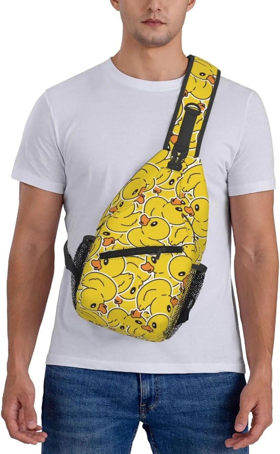 Rubber Duck Sling Bag for Women Crossbody Bag a Bunch of Yellow Rubber Ducks Cartoon Animal Overlay Sling Backpack for Men Cute Toy Ducky Shoulder Bag Gym Sports Travel Hiking Daypack