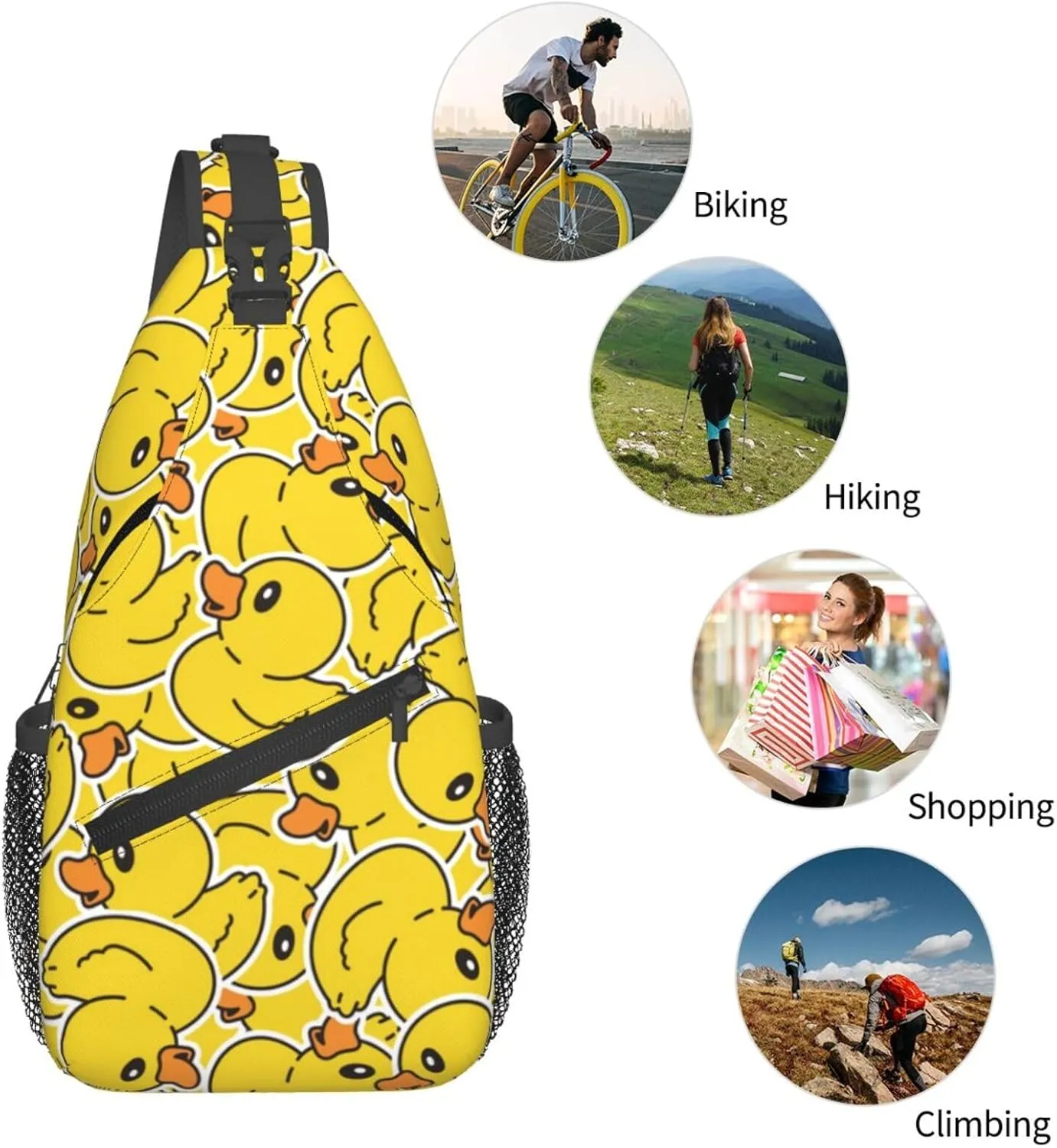 Rubber Duck Sling Bag for Women Crossbody Bag a Bunch of Yellow Rubber Ducks Cartoon Animal Overlay Sling Backpack for Men Cute Toy Ducky Shoulder Bag Gym Sports Travel Hiking Daypack
