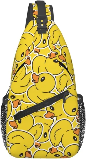 Rubber Duck Sling Bag for Women Crossbody Bag a Bunch of Yellow Rubber Ducks Cartoon Animal Overlay Sling Backpack for Men Cute Toy Ducky Shoulder Bag Gym Sports Travel Hiking Daypack