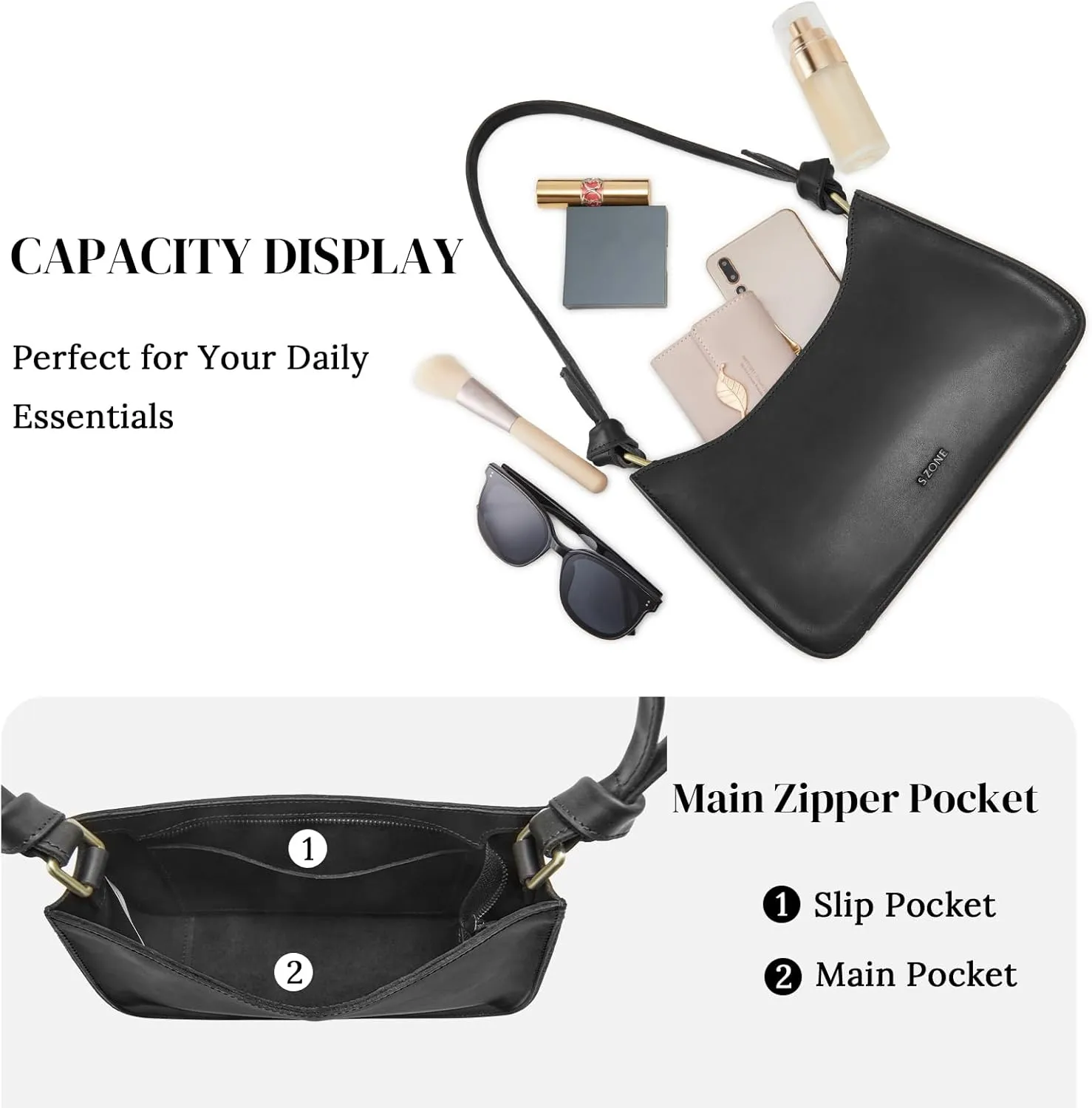 S-ZONE Leather Shoulder Bags for Women Small Shoulder Purse Handbags Clutch Hobo Bag Cute Purses