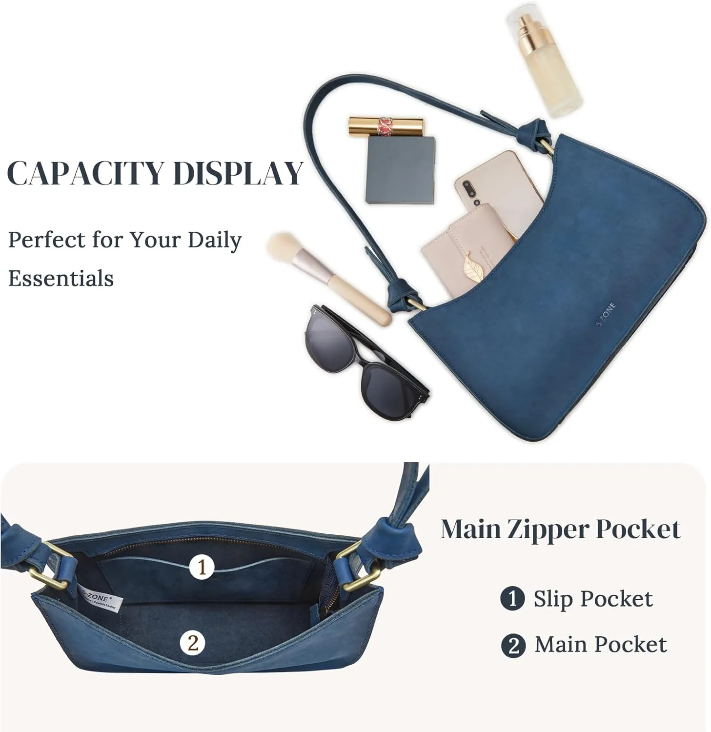 S-ZONE Leather Shoulder Bags for Women Small Shoulder Purse Handbags Clutch Hobo Bag Cute Purses