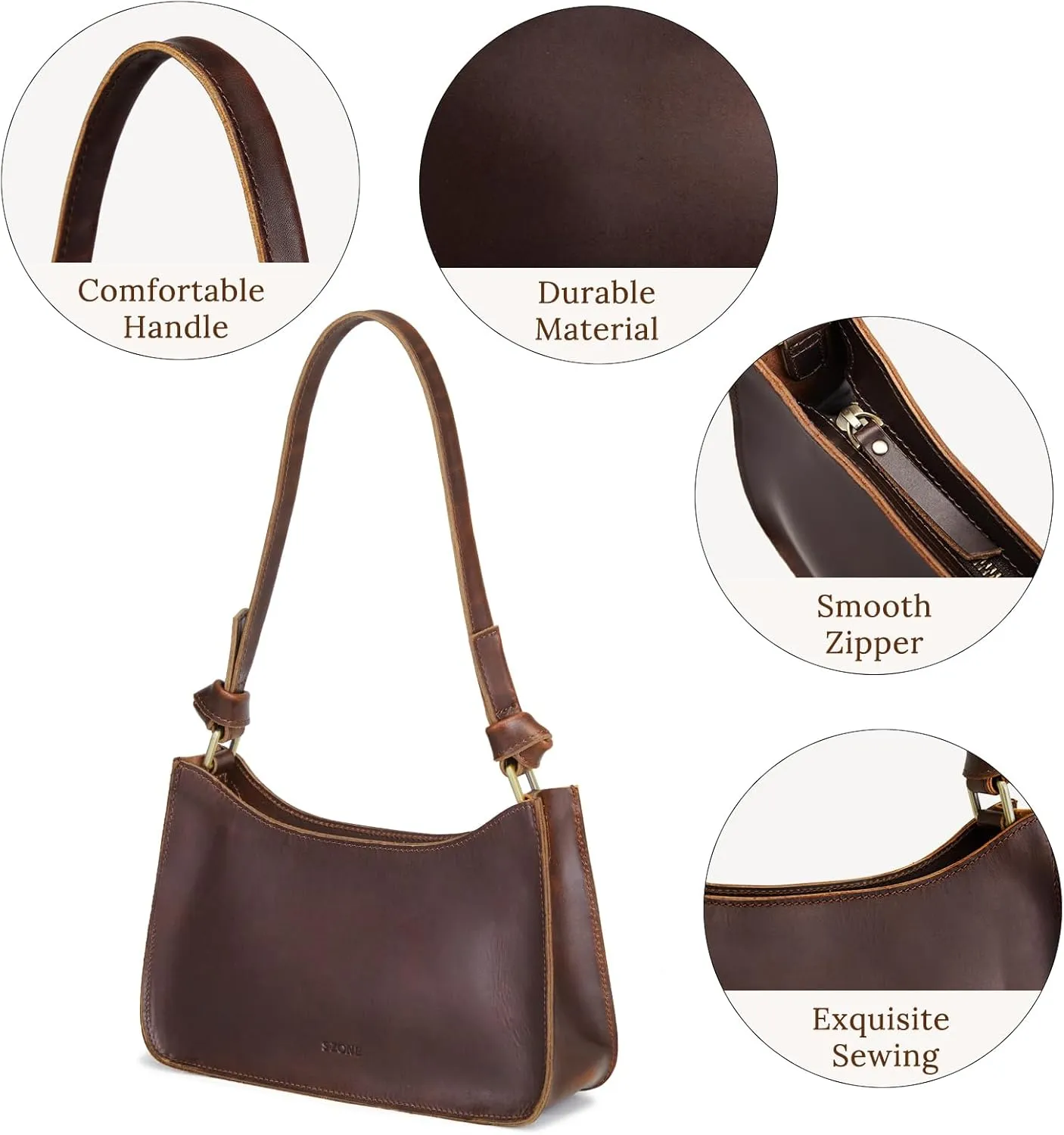 S-ZONE Leather Shoulder Bags for Women Small Shoulder Purse Handbags Clutch Hobo Bag Cute Purses