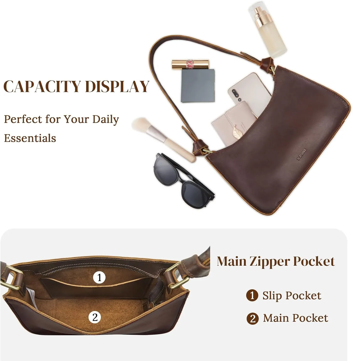 S-ZONE Leather Shoulder Bags for Women Small Shoulder Purse Handbags Clutch Hobo Bag Cute Purses