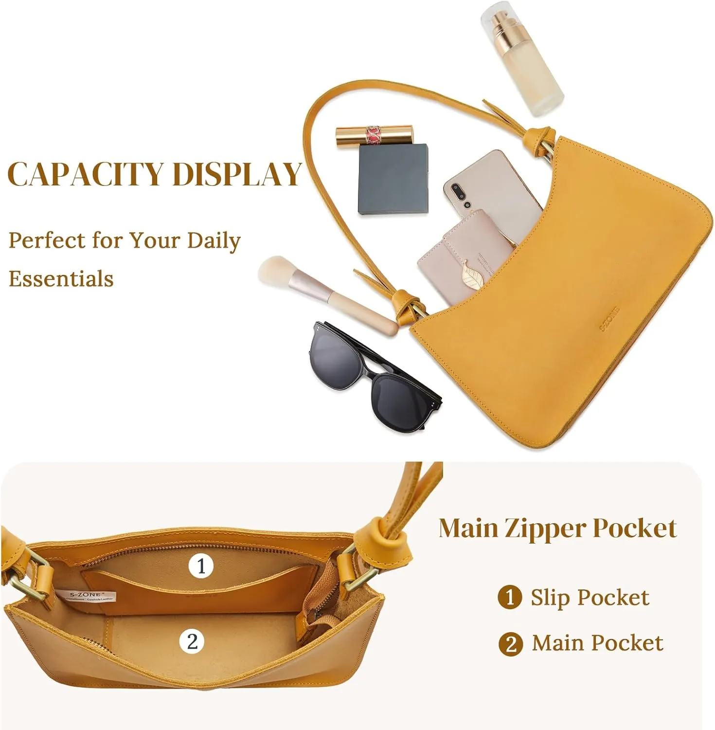 S-ZONE Leather Shoulder Bags for Women Small Shoulder Purse Handbags Clutch Hobo Bag Cute Purses