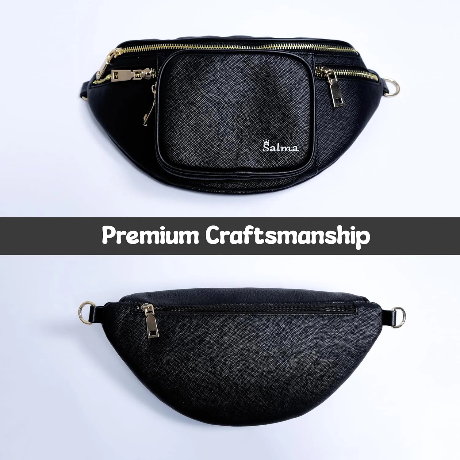 SALMA Leather Crossbody Sling Bag Trendy Crossbody Bag for Women Men Bulky and Hands-Free Fanny Pack in Black Color
