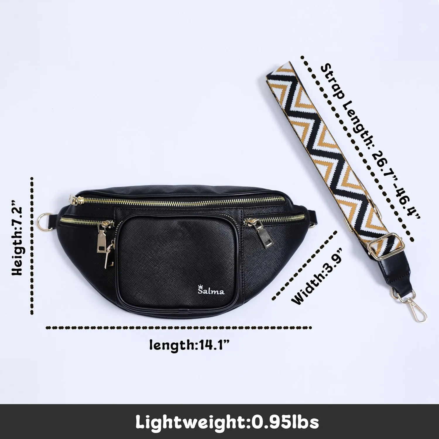SALMA Leather Crossbody Sling Bag Trendy Crossbody Bag for Women Men Bulky and Hands-Free Fanny Pack in Black Color